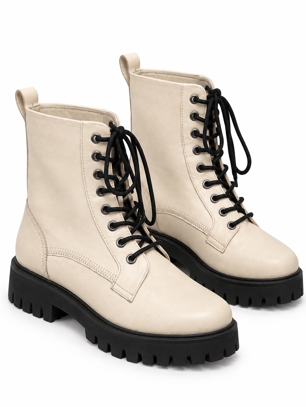Floyd Lace‑Up Combat Boots – Off‑White / Cream, Size 8.5